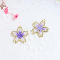 Alloy Enamel Pendants, Golden, Sakura Charm, Medium Purple, 23x22mm(INS-PW0002-06B-03)