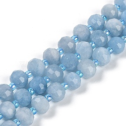 Natural Dyed White Jade Beads Strands, Faceted, Rondelle, with Seed Beads, Light Sky Blue, 7.5~8x6.5mm, Hole: 1.4mm, about 45~46pcs/strand, 15.75''(40cm)(G-H057-A22-15)