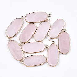 Natural Rose Quartz Pendants, with Brass Findings, Oval, Golden, 36~37x15~16x3~4mm, Hole: 2mm(X-G-T112-23I)