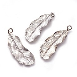 Iron Pendants, Feather, Platinum, 43x16x1mm, Hole: 3.2mm(X-IFIN-I028-03A-P)