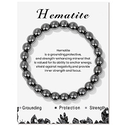 SyntheticHematite Beaded Stretch Bracelets, Round, 7-1/2x1/4 inch(19x0.8cm)(PW-WG7FE75-08)