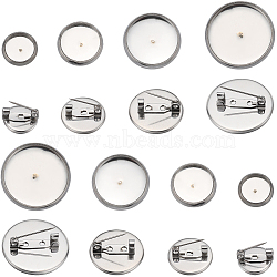 40Pcs 4 Size 304 Stainless Steel Brooch Cabochon Settings, Flat Round, Stainless Steel Color, 14~26.5x6~6.5mm, Tray: 12~25mm(STAS-SC0007-63)