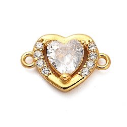 925 Sterling Silver Micro Pave Cubic Zirconia Connector Charms, Heart Charms, Golden, 8x12.5x3.5mm, Hole: 1mm(STER-U009-03G-03)