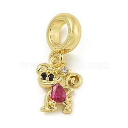 Rack Plating Brass Pave Cubic Zirconia Monkey European Dangle Charms, Large Hole Pendants, Real 18K Gold Plated, Lead Free & Cadmium Free, Long-Lasting Plated, Real 18K Gold Plated, 11.5x9x2.8mm, Hole: 4.6mm(KK-Z067-50G-02)