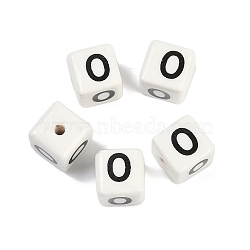 Porcelain Beads, Square with Letter, Letter O, 8.5x8.5x8.5mm, Hole: 1.6mm(PORC-R003-08O)