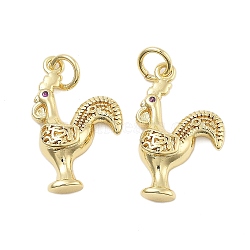 Brass With Cubic Zirconia Pendants, Cadmium Free & Lead Free, Chicken Charms, with Jump Ring, Real 18K Gold Plated, 20x12.5x4.5mm, Hole: 3mm(KK-Q006-02G)