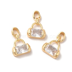 Brass Micro Pave Cubic Zirconia Pendants, Lock, Real 18K Gold Plated, 13x10.5x4mm, Hole: 4.2x2.5mm(KK-M243-05G)