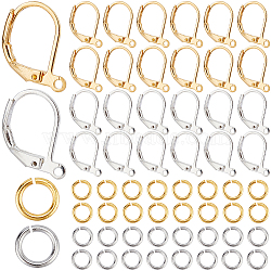 200Pcs 2 Color Brass Leverback Earring Findings, with Loops and 200Pcs Opean Jump Rings, Golden & Silver, 15x10mm, Hole: 1mm, 100Pcs/color(KK-SP0001-06)