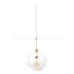 Brass Big Pendant Decorations, Hanging Suncatchers, with Octagon Glass Beads, for Home Window Decoration, Butterfly, 320mm, pendant: 158x80x7mm(HJEW-M005-03G-04)