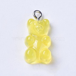 Resin Pendants, with Metal Findings, Bear, Platinum, Yellow, 21~22x10.5~11.5x6~7mm(RESI-WH0008-09C)