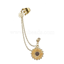 304 Stainless Steel Cuff Earring Chains, Alloy Charms Stud Earrings Crawler Earrings, Flower, 95mm(EJEW-JE05640-03)