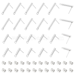 60Pcs 2 Size 304 Stainless Steel Stud Earring Finding, Rectangle Bar, with Horizontal Loop & 60Pcs Ear Nuts, Stainless Steel Color, 13~18x3mm, Hole: 1.8mm, Pin: 0.8mm, 30Pcs/style(STAS-UN0054-97)