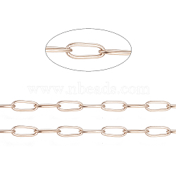 Ion Plating(IP) 304 Stainless Steel Paperclip Chains, Soldered, with Spool, Rose Gold, 5.5x2.2x0.5mm, 20m/roll.(CHS-F010-01I-RG)