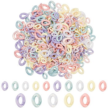 600Pcs 18 Style Spray Painted Acrylic Linking Rings, Rubberized Style, Quick Link Connectors, for Curb Chains Making, Twist, Mixed Color, 16~24x11.5~17x3~5mm, Inner Diameter: 8~13x4.5~5mm