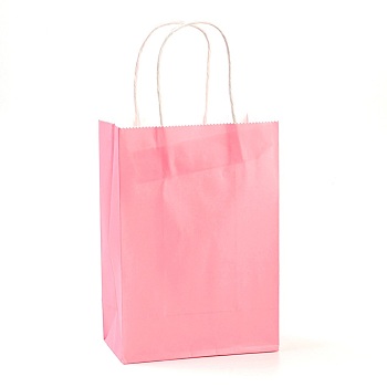 Pure Color Kraft Paper Bags, Gift Bags, Shopping Bags, with Paper Twine Handles, Rectangle, Pink, 33x26x12cm