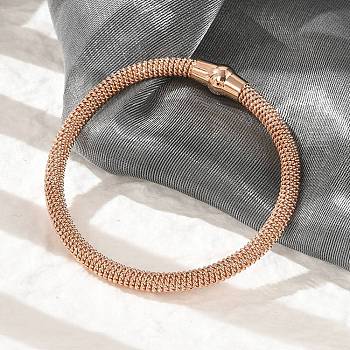 304 Stainless Steel Mesh Chain Bracelets for Women Men, Ion Plating(IP), with Magnetic Snap, Rose Gold, 7-3/4x1/4 inch(19.6x0.5cm)