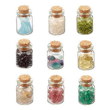 Transparent Glass Wishing Bottle Decoration, with Natural Mixed Stone Chip Beads, 22x34mm, Chip Beads: 1~16x1.5~20x1~10mm