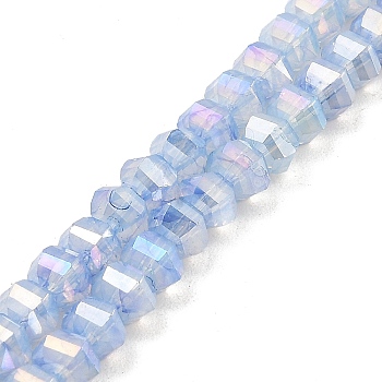 Imitation Jade Glass Beads Strands, Faceted, AB Color Plated, Rondelle, Light Steel Blue, 5x4.5mm, Hole: 1.2mm, about 70pcs/strand, 12.80''(32.5cm)
