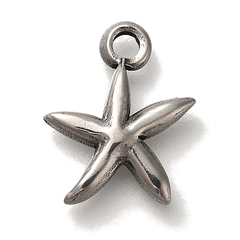 304 Stainless Steel Pendants, Starfish Charm, Antique Silver, 15x12x2.7mm, Hole: 2mm