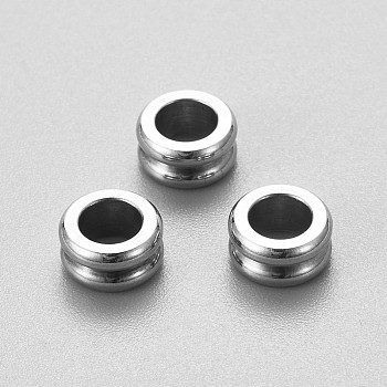 201 Stainless Steel Beads, Large Hole Beads, Grooved Column, Stainless Steel Color, 8x4mm, Hole: 4.5mm
