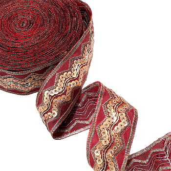 Polyester Embroidery Paillette Ribbon, Clothes Accessories, FireBrick, 1-3/8 inch(34mm)