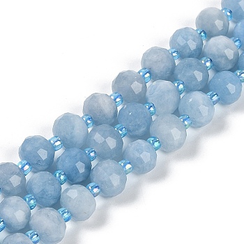 Natural Dyed White Jade Beads Strands, Faceted, Rondelle, with Seed Beads, Light Sky Blue, 7.5~8x6.5mm, Hole: 1.4mm, about 45~46pcs/strand, 15.75''(40cm)