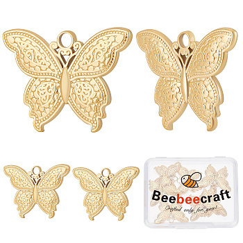 10Pcs 304 Stainless Steel Pendants, Butterfly, Real 18K Gold Plated, 19x25x2mm, Hole: 2.5mm