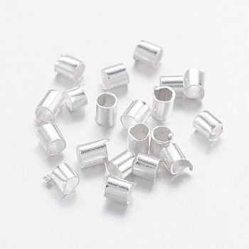 Brass Crimp Beads, Tube, Silver Color Plated, 2x2x0.15mm, Hole: 1.5mm