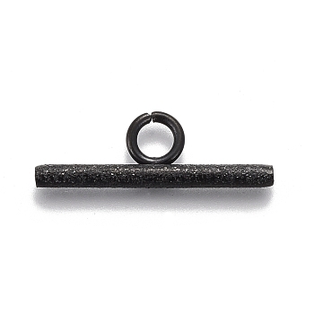 304 Stainless Steel Toggle Clasps Parts, Textured, Bar, Electrophoresis Black, 7x20x2mm, Hole: 3mm