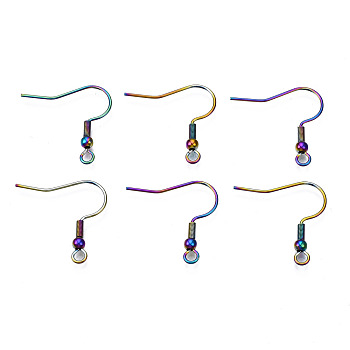 Ion Plating(IP) 304 Stainless Steel French Earring Hooks, Flat Earring Hooks, Ear Wire, with Beads and Horizontal Loop, Rainbow Color, 21x21mm, Hole: 2mm, 22 Gauge, Pin: 0.6mm, bead: 3mm