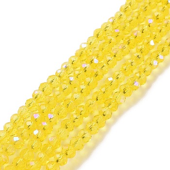 Electroplate Glass Beads Strands, Half Rainbow Plated, Faceted, Rondelle, Champagne Yellow, 8x6mm, Hole: 1mm, about 65~68pcs/strand, 15.7~16.1 inch(40~41cm)
