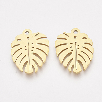 201 Stainless Steel Pendants, Leaf, Golden, 17x13x1mm, Hole: 1.4mm