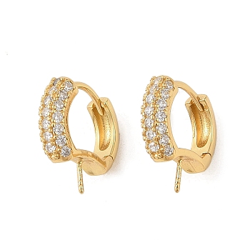 925 Sterling Silver with  Micro Pave Cubic Zirconia Hoop Earrings Findings, Real 18K Gold Plated, 16x14.5x5mm, Pin: 0.8x1mm
