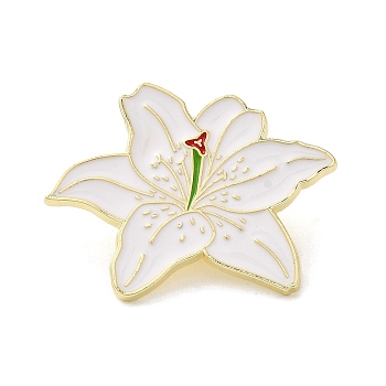 Lily Flower Enamel Pins, Zinc Alloy Brooches for Backpack Clothes, White, 24.5x31.5mm