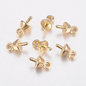 304 Stainless Steel Cup Pearl Peg Bails Pin Pendants, For Half Drilled Beads, Golden, 7x4mm, Hole: 1.2mm, Pin: 1mm