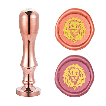 DIY Scrapbook, Brass Wax Seal Stamp Flat Round Head and Handle, Rose Gold, Lion Pattern, 25mm
