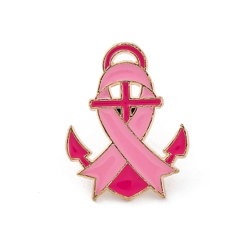 Awareness Ribbon Theme Enamel Pins, Light Golden Alloy for Backpack Clothes, Anchor & Helm, 22.5x17.5mm