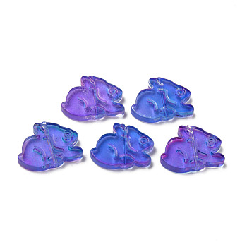 Two Tone Transparent Spray Painted Glass Beads, Rabbit, Dark Orchid, 14.5x19x3.5mm, Hole: 1mm