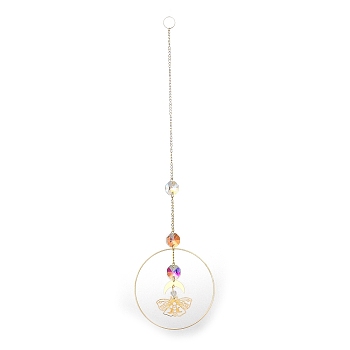 Brass Big Pendant Decorations, Hanging Suncatchers, with Octagon Glass Beads, for Home Window Decoration, Butterfly, 320mm, pendant: 158x80x7mm