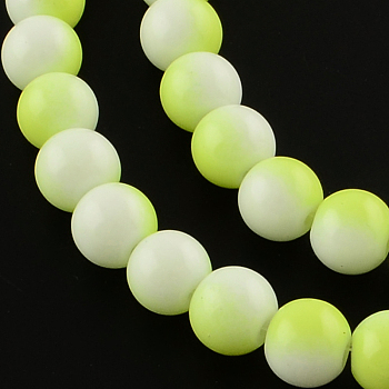 Two-Color Baking Painted Glass Bead Strands, Round, Green Yellow, 8mm, Hole: 1.3~1.6mm, about 104pcs/strand, 32.7 inch