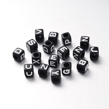 Letter Acrylic European Beads, Horizontal Hole, Cube, Random Mixed Letters, 10x10x10mm, Hole: 4mm, about 598pcs/500g