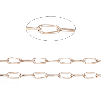 Ion Plating(IP) 304 Stainless Steel Paperclip Chains, Soldered, with Spool, Rose Gold, 5.5x2.2x0.5mm, 20m/roll.