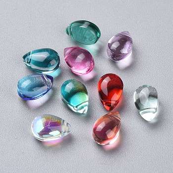 Transparent Glass Beads, Top Drilled Beads, Teardrop, Mixed Color, 9x6x5mm, Hole: 1mm