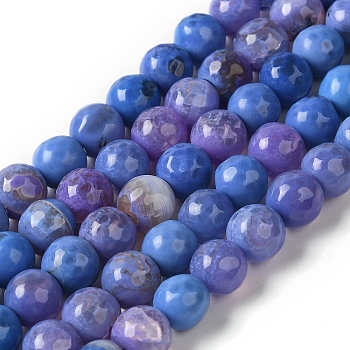 Dyed & Heated Natural Fire Crackle Agate Beads Strands, Faceted, Round, Royal Blue, 8mm, Hole: 1.2mm, about 49pcs/strand, 14.84''(37.7cm)