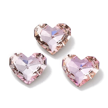 Glass Rhinestone Cabochons, Point Back & Back Plated, Faceted, Heart, Light Peach, 8.5x10x4mm