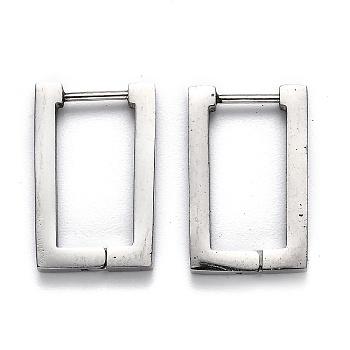 304 Stainless Steel Rectangle Huggie Hoop Earrings, Stainless Steel Color, 20x13x3mm, Pin: 1mm