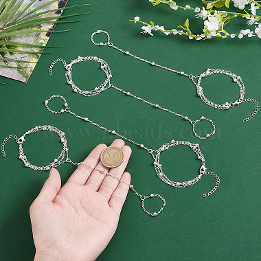 4Pcs Brass Satellite Chains Finger Ring Bracelets(BJEW-HY0001-05S)-3