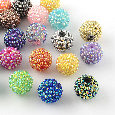 16mm Mixed Color Round Resin+Rhinestone Beads