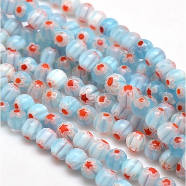 6mm LightSkyBlue Round Millefiori Lampwork Beads