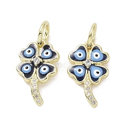 Real 18K Gold Plated Brass Micro Pave Cubic Zirconia Pendants, with Enamel and Jump Ring, Evil Eye Charms, Clover, 15.5x9.5x2.5mm, Hole: 4mm(KK-L209-072G-05)
